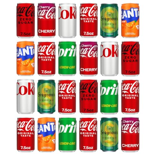 Coca-Cola Variety Pack - 24 Pack Assorted Mini Soda (7.5 Fl Oz Cans) - Coke, Cherry Coke, Diet Coke, Coke Zero, Fanta Orange, Seagram’s Ginger Ale
