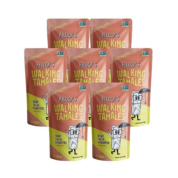 Fillo's Walking Tamales, Salsa Habanero, Pk of 7, Ready-to-Eat, Delicious, Gluten-Free, Preservative-Free, No Added Sugar, Vegan Friendly