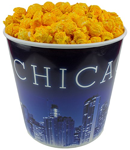 Signature Popcorn - Gourmet 1-Gallon Blue Chicago Skyline Reusable Plastic Bucket - Cheddar Cheese Popcorn - Holiday, Party & Corporate Gift