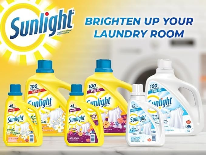 Sunlight Detergent Original Lemon Fresh (100 loads, 4.0L) with Concentrated Formula, Laundry Detergent Liquid for Exceptional Cleaning and Stain