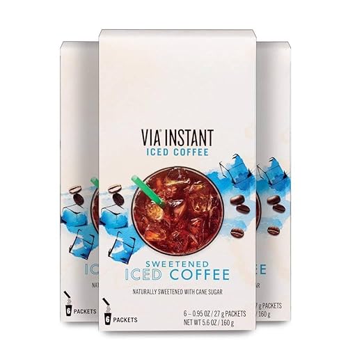 Instant Sweetened VIA Iced Coffee Medium Roast Packets & Exclusive Coffee Vinyl Sticker! (18 Packets Total)