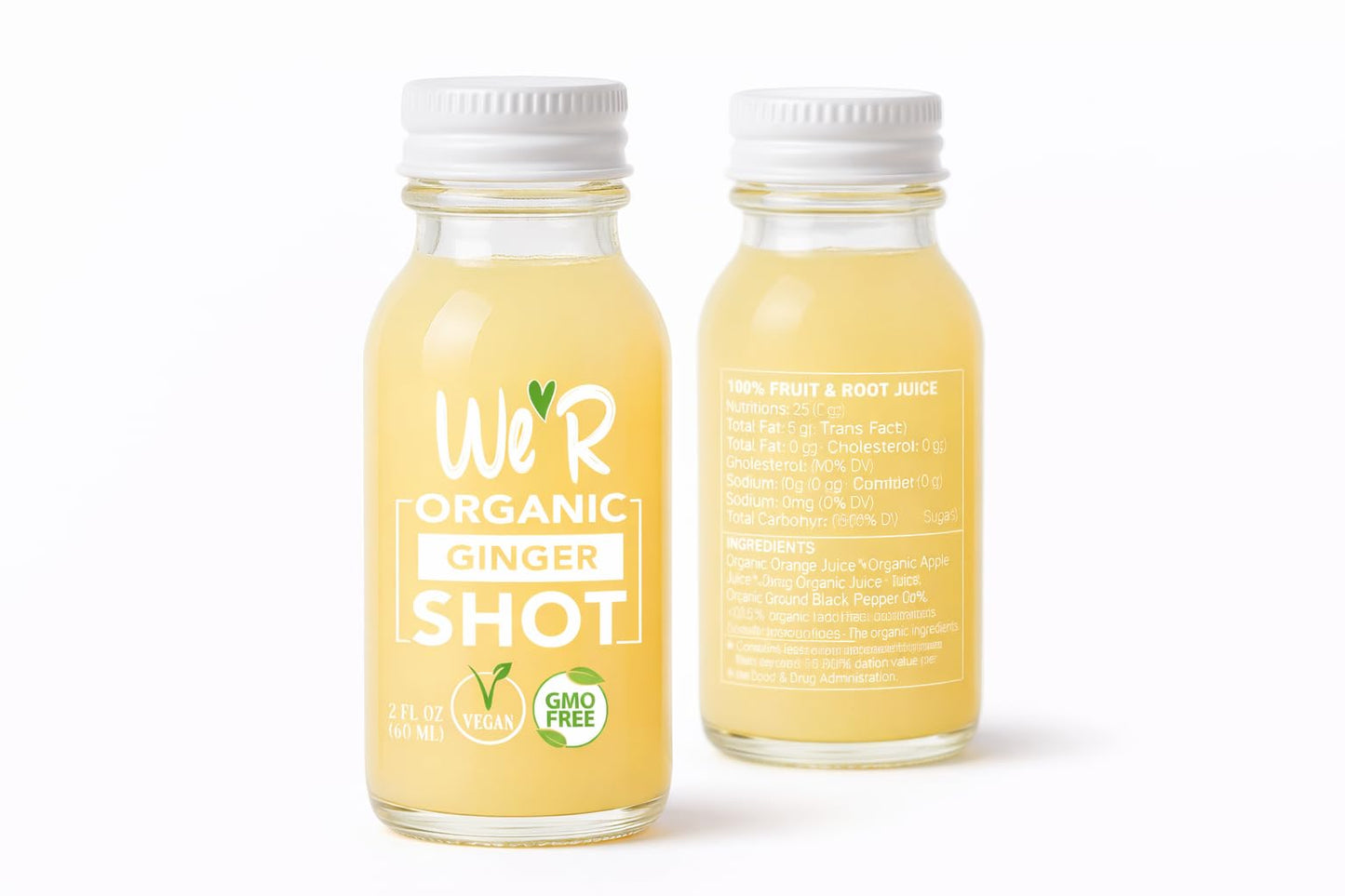WE'R Organic GINGER Shot Certified Organic & Non-GMO. 2Fl Oz Each (12 Pack / 24Fl Oz Total)