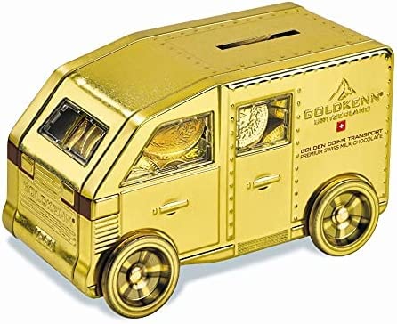 GoldKenn Metal Armored Truck with Milk Chocolate Coins - Premium Swiss Chocolate Gold Coins Wrapped in Gold for Kids & Adults - Chocolate Gift