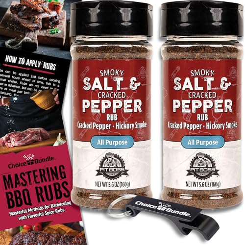 Pit Boss Smoky Salt & Cracked Pepper All Purpose AP Premium BBQ Barbecue Mixed Seasoning Spice & Rub 2 pk Choice Bundle (11.2 oz) + Guide & Keychain