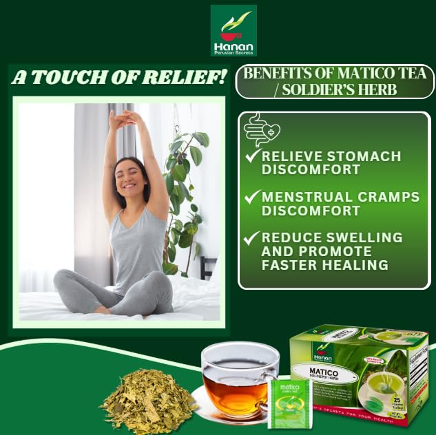 Matico Tea (Soldier's Herb) - 25 Tea Bags of All Natural Matico Herb Leaves - Herbal Tea from Peru (Piper aduncum aka Spiked Pepper, Hierba del