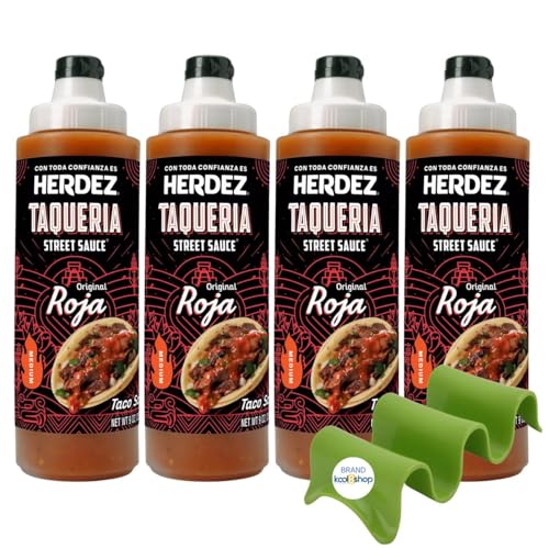 Herdez Taqueria Street Salsa Roja 9 oz Plastic Bottle 4 Pack + 1 Taco Stand by KOOL8SHOP Infinite Deals