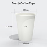 Dealusy 360 Count 12 oz Coffee Cups, Leak-Free Food Safe Paper Cups 12 oz, Disposable 12oz White Paper Cups for Cold and Hot Drinks