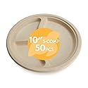 100% Compostable Disposable Paper Plates Bulk [10" 3-Comp 50 Pack], Bamboo Plates, Eco Friendly, Biodegradable, Sturdy Large Dinner Party Plates