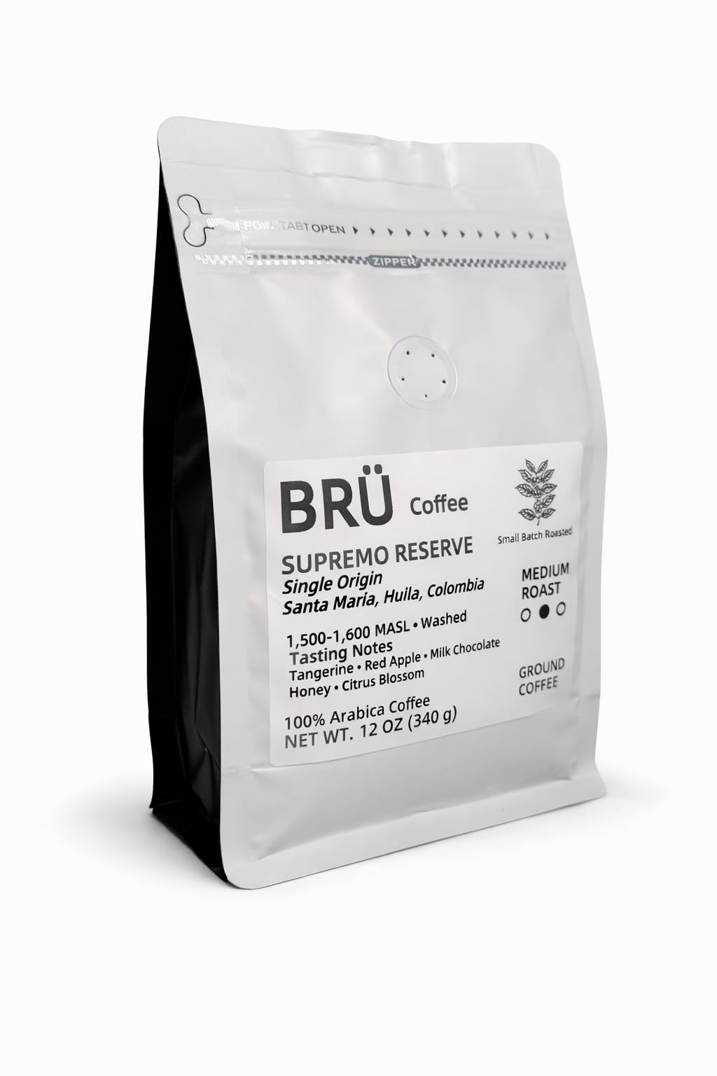 BRÜ Coffee Colombian Ground Coffee - Medium Roast - Single Origin - Huila High Elevation - 100% Arabica - Washed