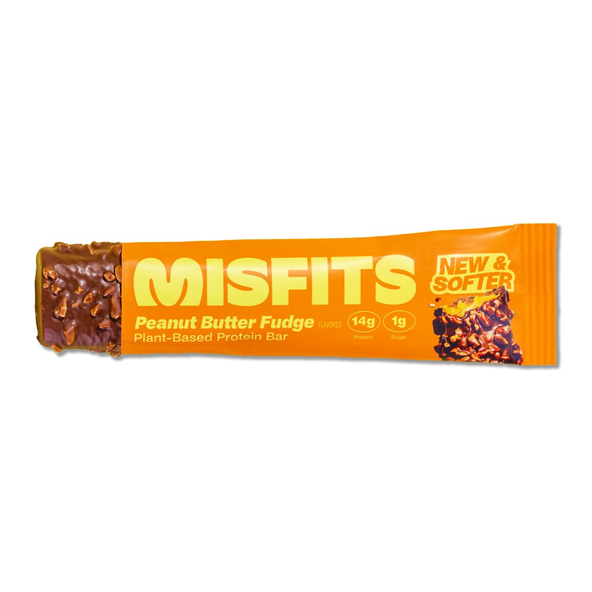 Misfits High Protein Bar, Peanut Butter Fudge, Non GMO, Plant Based Vegan Protein Bar, Low Sugar, High Fiber Snack