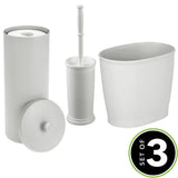 mDesign Plastic Modern Bathroom Storage and Cleaning Accessory Set - Includes Bowl Brush, 3-Roll Toilet Paper Canister, Wastebasket Trash/Garbage Bin
