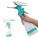 4 in 1 Window Cleaner, Spray Window Squeegee with Spray Bottle & Squeegee & Fabric Washer Head & Brush for Home Car Glass Cleaning