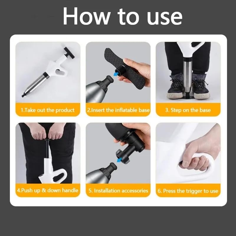 HEPBAK Stainless Steel Toilet Pipe Dredger Pneumatic Household High-pressure Dredging Tool Set Thickened Wall Cylinder Sturdy And Safe (Color: gray)