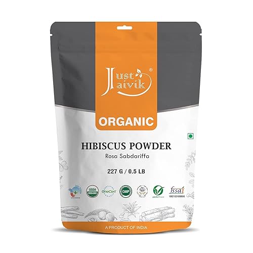 Just Jaivik 100% Organic Hibiscus Flower Powder (Hibiscus Sabdariffa) 1/2 LB, 08 oz, 227g USDA Certified Organic- Biodegradable Resealable Zip Lock