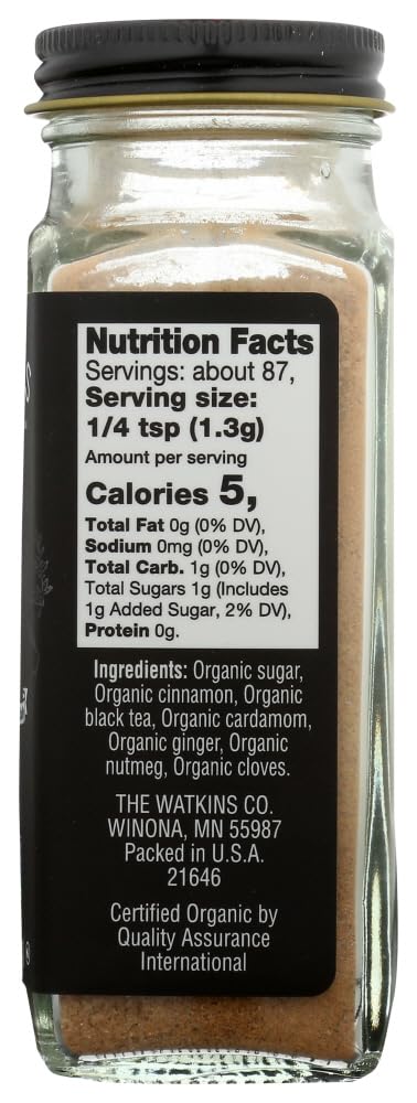 Watkins Gourmet Organic Spice Jar, Chai Powder, Non-GMO, Kosher, 4.0 oz. Bottle, 1-Pack
