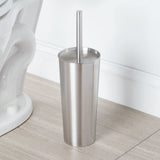 mDesign Slim Metal Toilet Brush Set - Modern Freestanding Holder for Bathroom - Practical With Rust-Resistant Finish - Silver