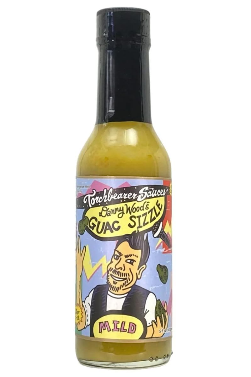 Torch Bearer Sauces Danny Wood's Guac Sizzle, Avocado Jalapeno Pepper Sauce 5 Fl Oz, Heat level 2 - Mild Spicy, All Natural, Extract-Free, Made in USA