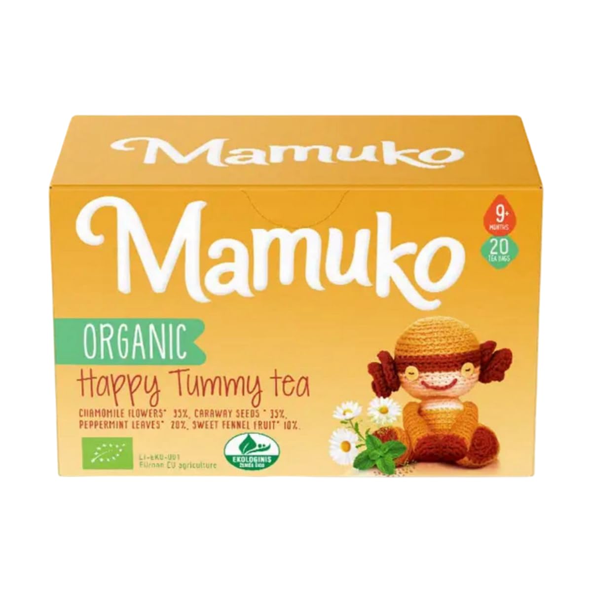 MAMUKO Organic Happy Tummy Tea for Babies - Tea for Bloating & Gas - Stomach Relief with Natural Ingredients & Flavor for 9-Months Plus
