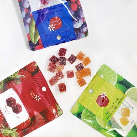 Little Jasmine All Natural Fruit Jelly Candy Variety Pack, Vegan, Gluten Free Snacks (3 Bags 1.8 oz Each- Strawberry, Cranberry & Blueberry, Lime)
