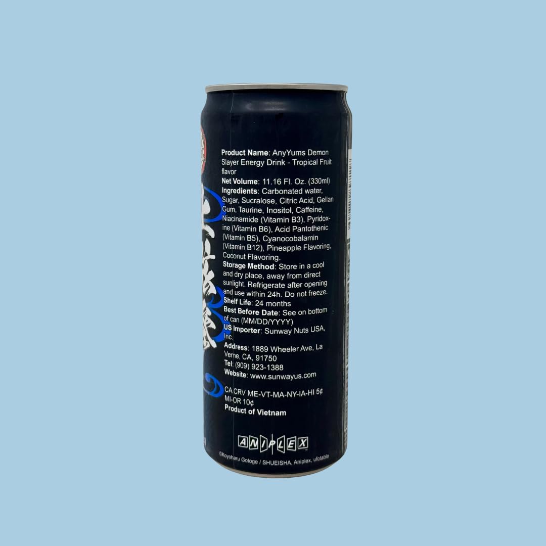 Demon Slayer Tropical Fruit Energy Drink - 11.16 fl oz (330 ml) Cans - Akaza Collectible Anime Character Drink (6-Pack)