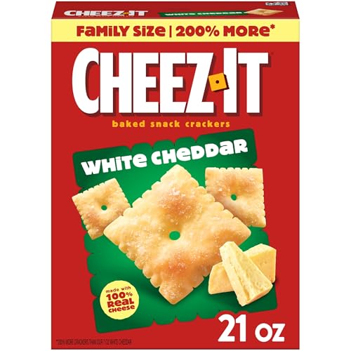 Cheez-It Cheese Crackers, Baked Snack Crackers, Lunch Snacks, Family Size, White Cheddar, 21oz Box (1 Box)
