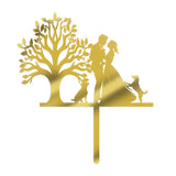Acrylic Mr & Mrs Cake Topper -Wedding Engagement Bridal Shower Cake Topper,Bride Hold Groom with Flowers Besides 2 Pet Dogs Silhouette Cake
