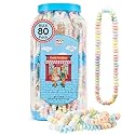 80 Candy Necklaces Individually Wrapped, Choker Style Nostalgic Pastel Candy Jewelry, Perfect for Party Favors, Pinata Fillers and Goodie Bags, Packed