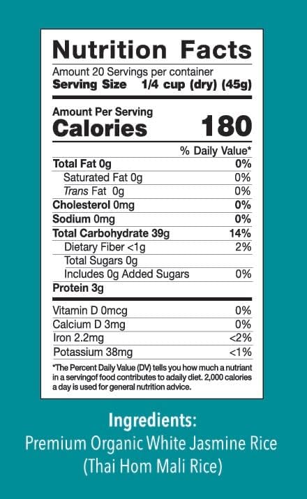 Queen Elephant Premium Organic White Jasmine Rice 2lbs Bag | Product of Thailand | USDA Certified Organic, Non-GMO, Kosher, Vegan & Gluten Free