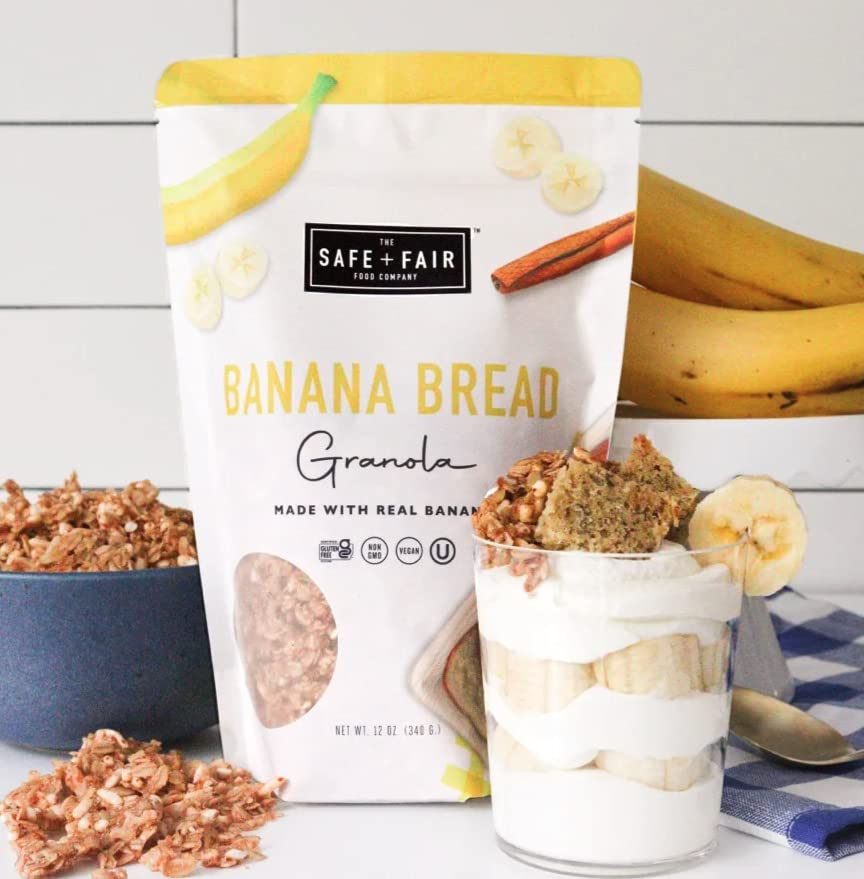 Safe + Fair Banana Bread Granola - Allergen-Free with Whole & Ancient Grains - Gluten-Free, Plant-Based, Non-GMO, No Artificial Ingredients - Perfect
