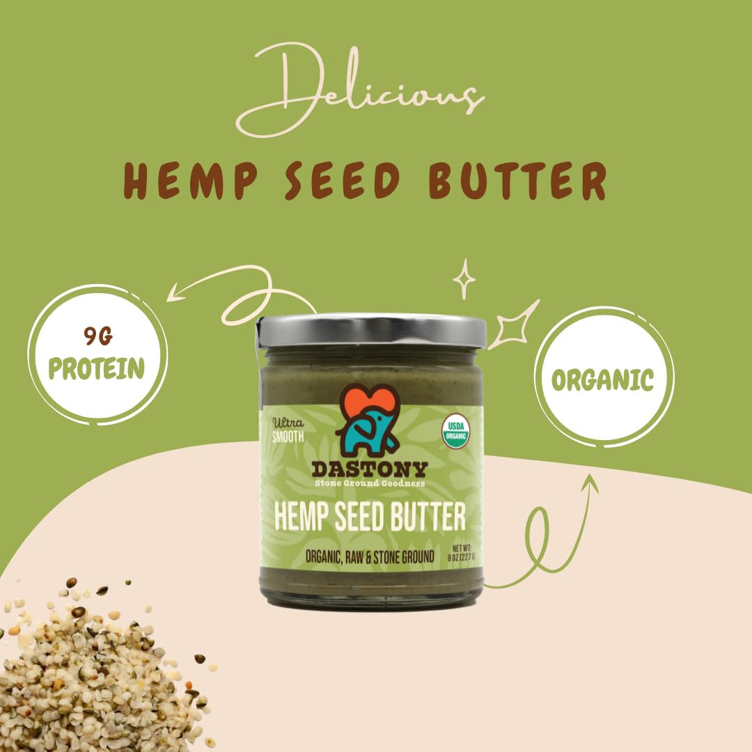 Dastony Organic Raw Hemp Seed Butter, 8 oz | Only One Ingredient | Vegan, Paleo and Keto Friendly, Non GMO, Gluten-free - Pack of 1