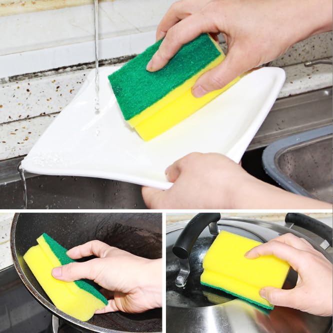 Multifunction Scrub Sponge Protects Nails and Fingers - Sponges for Cleaning Remove Tough Stains, Grease, Residue (Green 10 pcs)