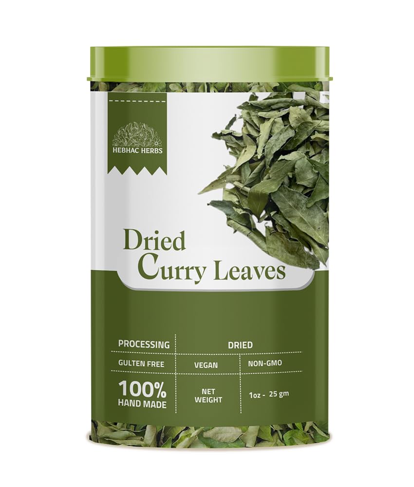 Hebhac Herbs Dried Curry Leaves 0.88 oz (25 g), Aromatic & Fresh - Perfect for Tea, Cooking, Curries & Spices - 100% Natural, Gluten Free, Vegan