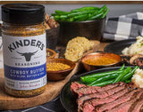 Seasoning Set by KINDERs Pantry Essentials, 4 Pack, 10.5 oz The Blend, 9.5 oz Buttery Steakhouse, 9.5 oz Woodfired Garlic, 9.4 oz Cowboy Butter
