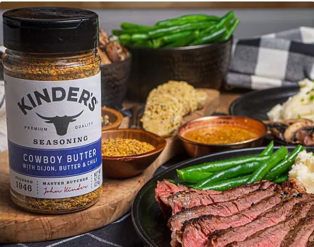 Seasoning Set by KINDERs Pantry Essentials, 4 Pack, 10.5 oz The Blend, 9.5 oz Buttery Steakhouse, 9.5 oz Woodfired Garlic, 9.4 oz Cowboy Butter
