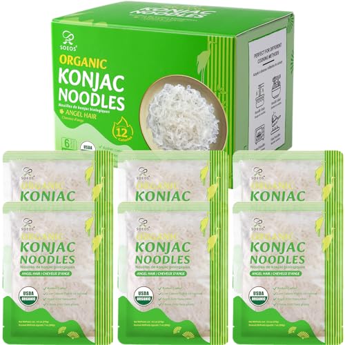 Soeos Organic Konjac Noodles, Angel Hair Pasta, 9.5 oz (270g)*6 Pack, Low Calorie, Low Carb, Keto and Paleo Friendly Shirataki Noodle, Gluten-Free