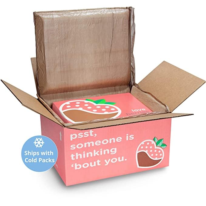 Chocolate Covered Strawberries Gift Box - 12 Count Gourmet Strawberries with “LOVE YOU” Message - Romantic Gift for Valentine’s Day, Anniversaries