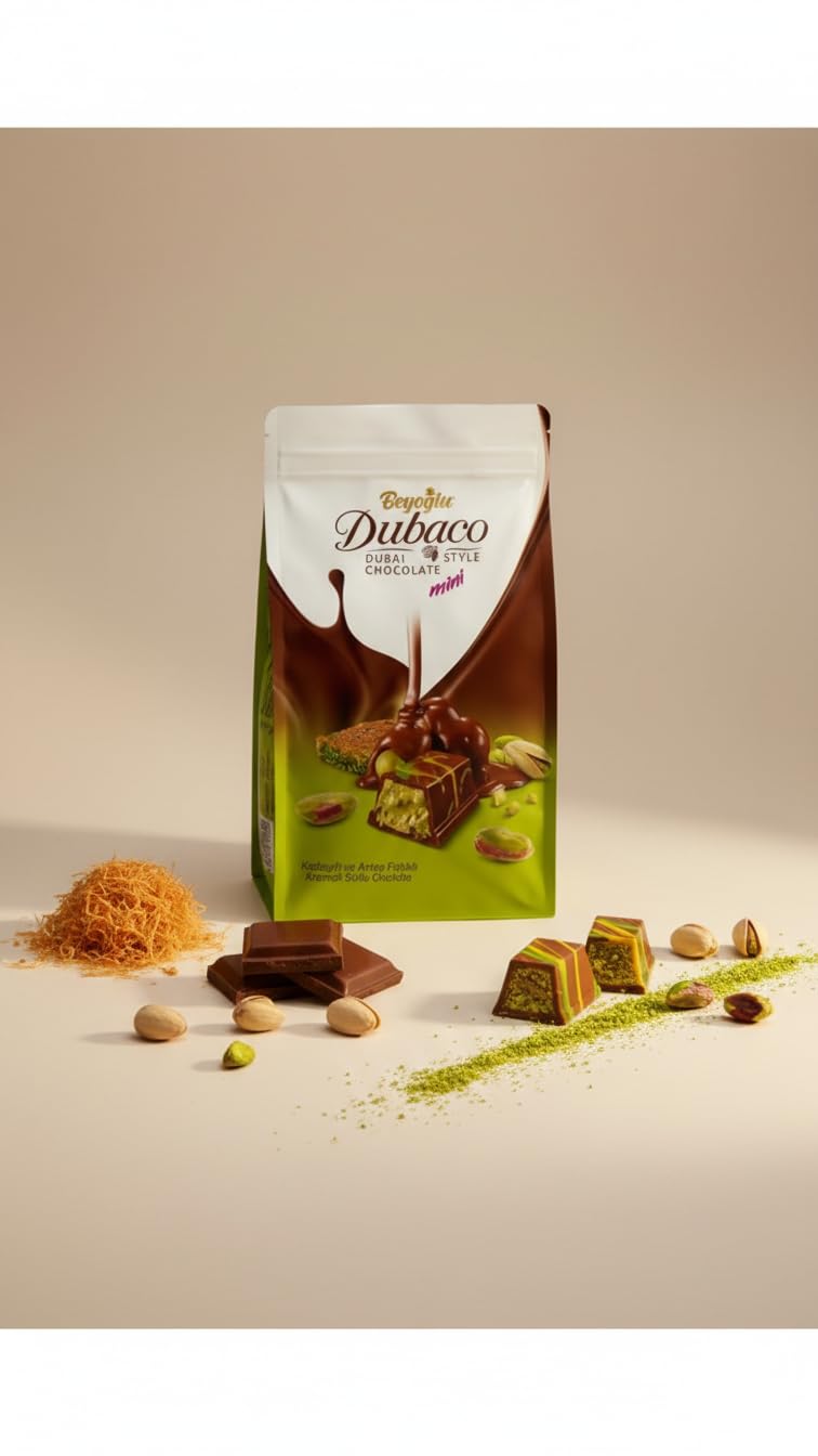 Beyoglu Dubaco Dubai Chocolate Bar - Turkish Pistachio Chocolate with Tahini & Crispy Kadayif | Middle Eastern Gourmet Imported from Turkey (Dubai