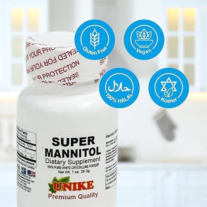 Unike Nutra Mannitol Powder - Mannitol Sweetener, Sugar Substitute, Mannitol Supplement, Natural & Gluten Free, 4g per Servings, Premium Mannitol