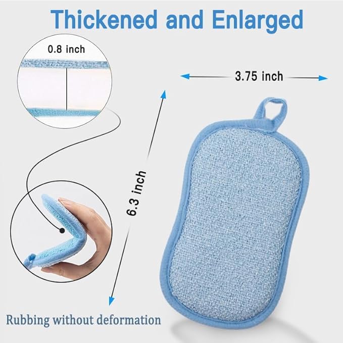 WANWLI Dish Sponge Kitchen Sponges,Scrub Sponges,Double Sided Cleaning,Non Scratch,Ultra fine Fiber Wiping+Stainless Steel Wire to Remove Stubborn
