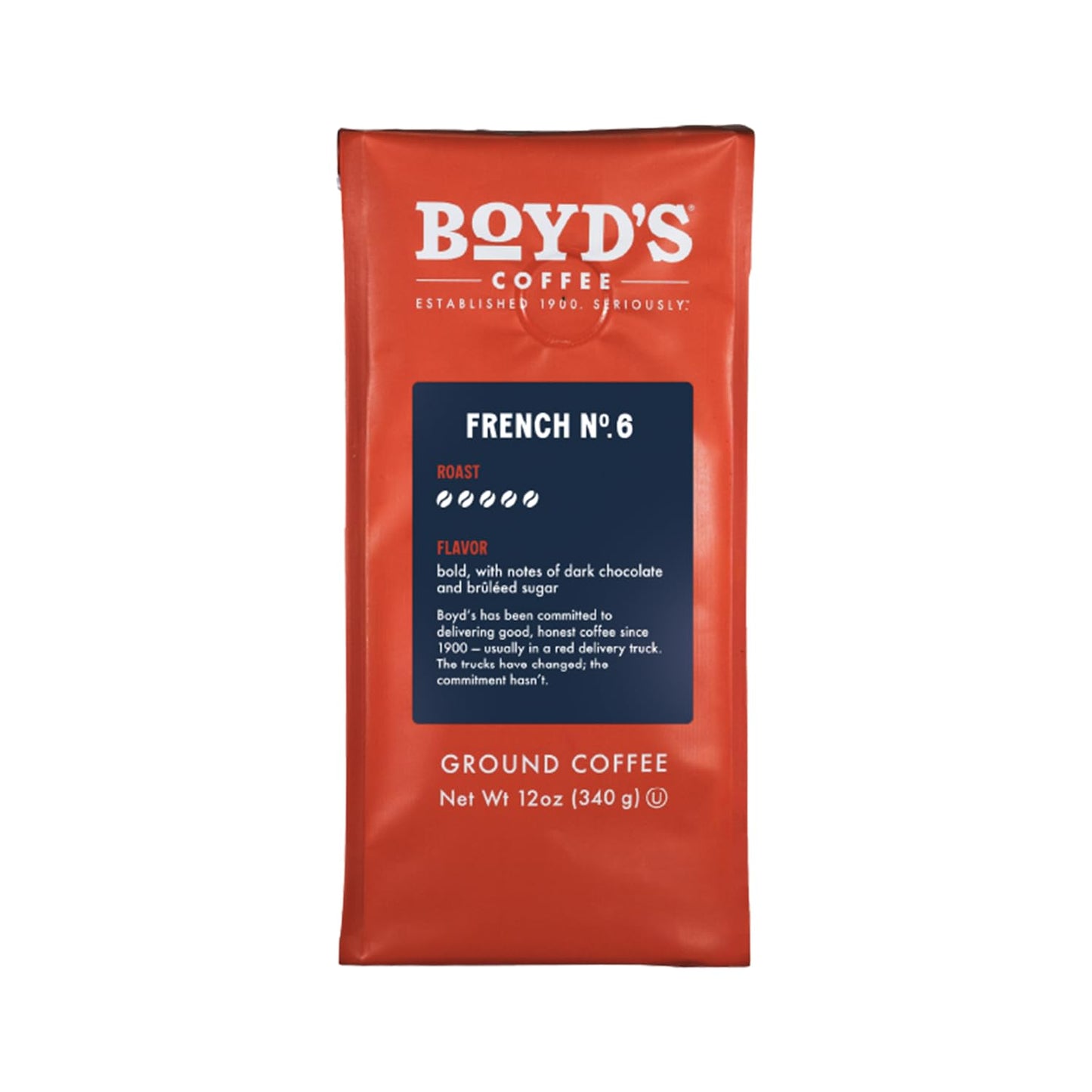 Boyd's Coffee French No. 6 Coffee -Ground Dark Roast- Blended from 100% Arabica - Rich & Full-Flavored - 12 oz.