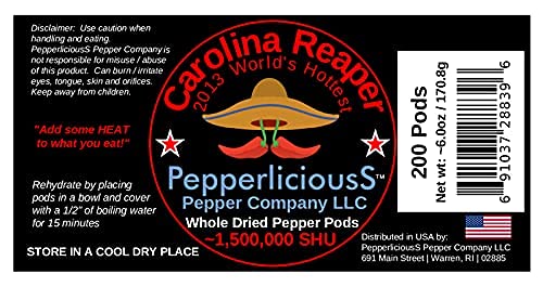 200 Whole Dried Carolina Reaper Chili Pepper Pods