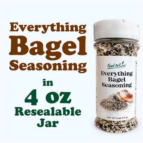 Food to Live Everything Bagel Seasoning, 4 oz - Blend of White and Black Sesame Seeds, Minced Garlic, Onion and Himalayan Pink Salt Flakes. Great as