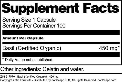 Basil (Certified Organic) - 450 mg (100 Capsules, ZIN: 517570) - 3 Pack