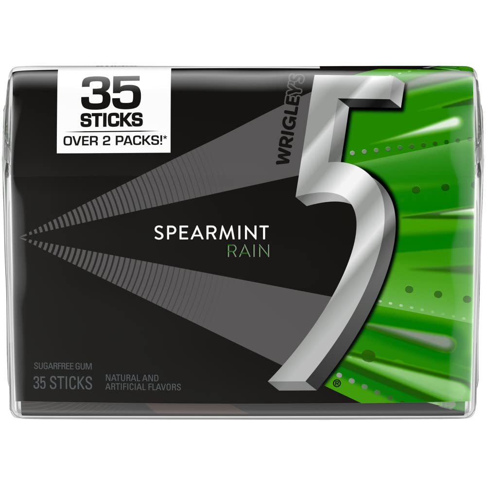 5 GUM Spearmint Rain Summer Travel Sugar Free Chewing Gum Refreshing Invigorating Minty Flavor Five Gum, 35 Stick Pack
