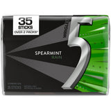 5 GUM Spearmint Rain Summer Travel Sugar Free Chewing Gum Refreshing Invigorating Minty Flavor Five Gum, 35 Stick Pack