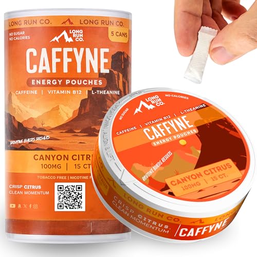 CAFFYNE Energy Pouches by Long Run Co. - All Natural Caffeine + B Vitamins + L-Theanine | Sugar-Free & 0 Calories | 100mg of Caffeine in Each Pouch
