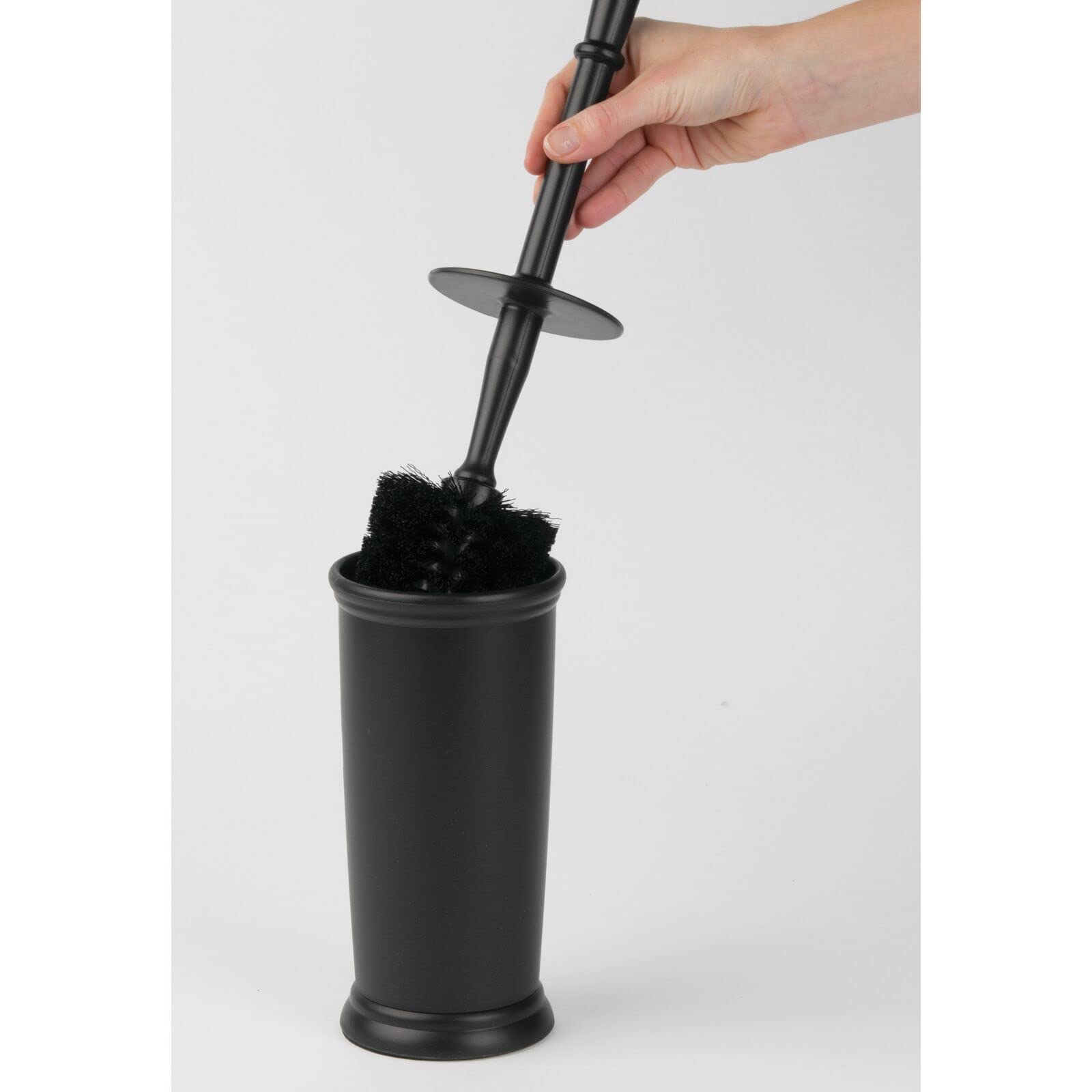 mDesign Toilet Bowl Brush and Holder - Covered Bathroom Toilet Brush - Standing Toilet Bowl Scrubber in Modern Holder - Compact, Space Saving, Deep
