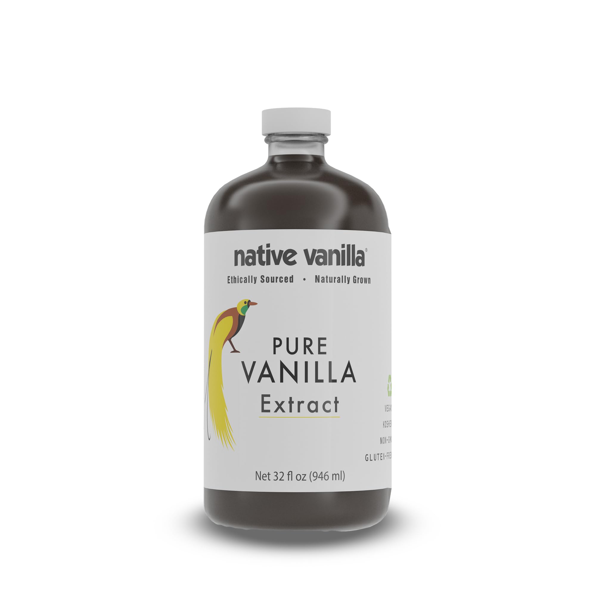 32 oz Pure Vanilla Extract - 100% Real Vanilla Extract - For Cooking, Drinks & Desserts - 100% Vegan, Sugar Free & Kosher - Non-GMO & Gluten-Free