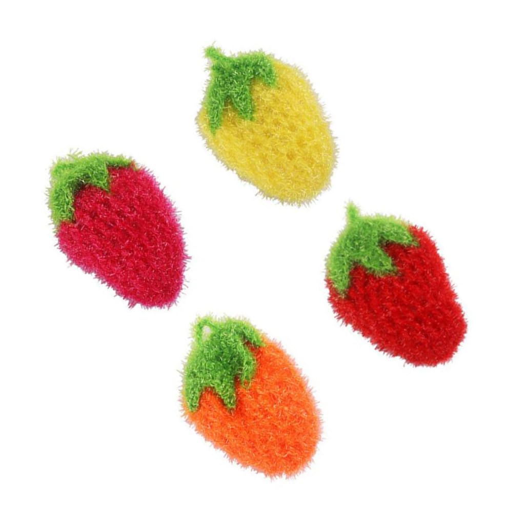 UPKOCH Dish Sponge Towel Strawberry Kitchen Cleaning Cloth 4pcs