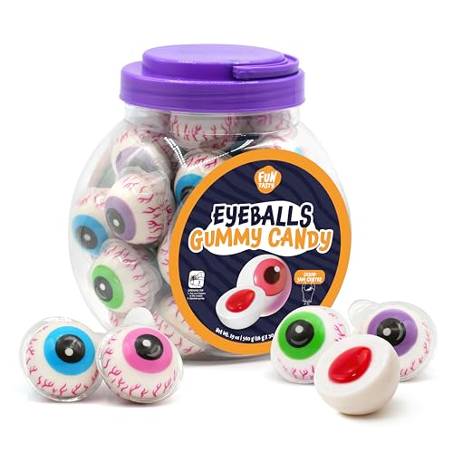 Eyeballs Gummy Candy - 19 Oz Jar (30 Count) - Strawberry Jelly Filled Gummies - Individually Wrapped Candy - Party Favors - Spooky Eyes Gummies by